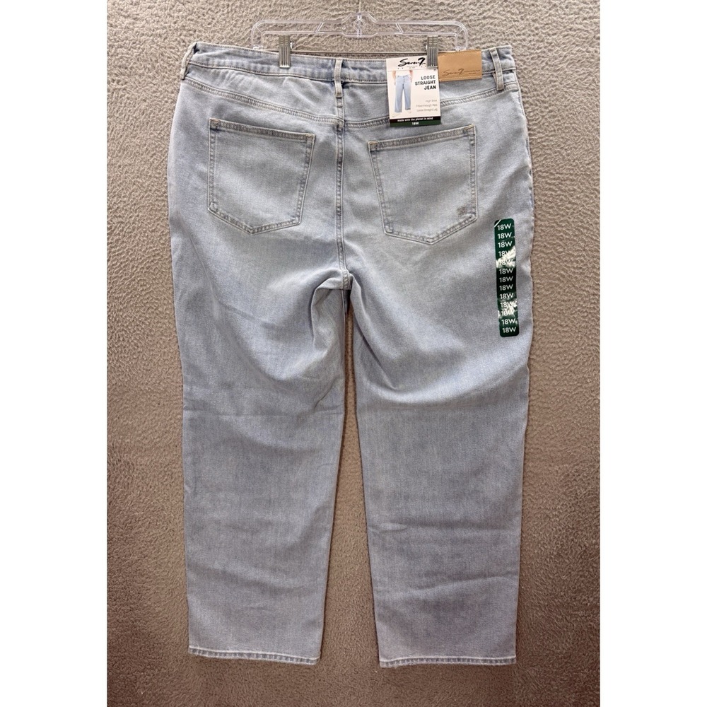 Seven7 Jeans Womens 18W Blue Loose Straight High Rise Stretch Distressed NEW‎